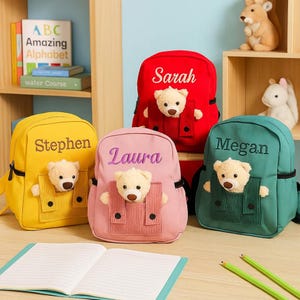 Custom Name Backpack for Toddlers | Custom Kids Name Bag | Embroidered Bear Bag for Preschool & Kindergarten | Personalized School Bag