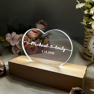 Custom Name Heart Acrylic Night Light/Personalized Led Table Lamp/Anniversary Gift/Birthday Gift/Valentine&#39;s Day Gift/Newlywed Gift