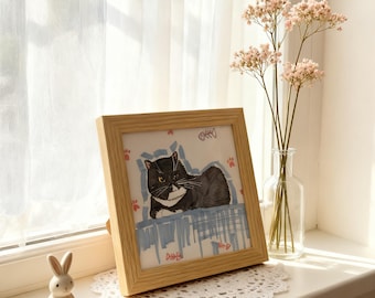 Hand-Painted Pet Portrait in Frame, Custom Memorial Art