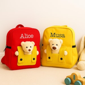 Custom Teddy Bear Children&#39;s Backpack | Custom Name Backpack for Toddlers | Embroidered Bear Bag for Preschool | Christmas Gifts