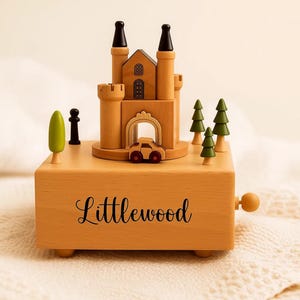 Custom Name Castle Toy Car Music Boxes, Personalized Christmas-Themed Tunnel Music Boxes, Nursery Decor, Wooden Carousels,Baby Shower Gifts
