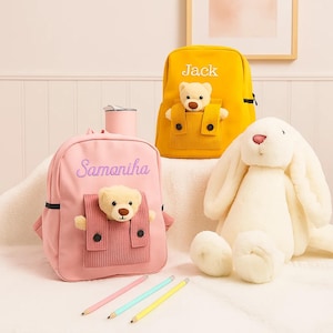 Custom Teddy Bear Children&#39;s Backpack | Hand-embroidered Name School Bag | Boys Girls&#39; Kindergarten Bags | Birthday Gifts | Christmas Gifts