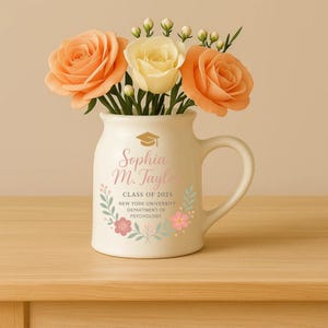 Benutzerdefinierte Abschlussvase | Mädchen exklusive Abschlussfeier Gedenkgeschenk | Individuelle Name School Major Kleine Vase | Für Tochter / Freundin