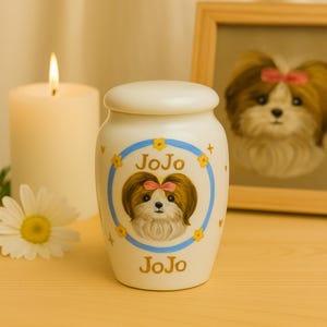 Hand Painted Dog Portrait Urn – Custom Pet Memorial Jar – Personalized Small Dog Ashes Keepsake – Pet Cremation Art Gift - Pet Loss Gift