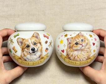 Handbemalte individuelle Haustier-Urne - Personalisiertes Katzen-Hunde-Denkmal-Portrait-Andenken