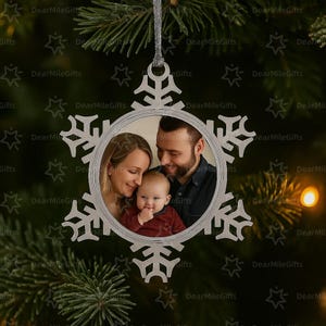 Photo Christmas Ornament/Custom Snowflake Picture Keepsake / Personalized Xmas Tree Decor / Add Your Own Image/Gift for Pets Couples Family