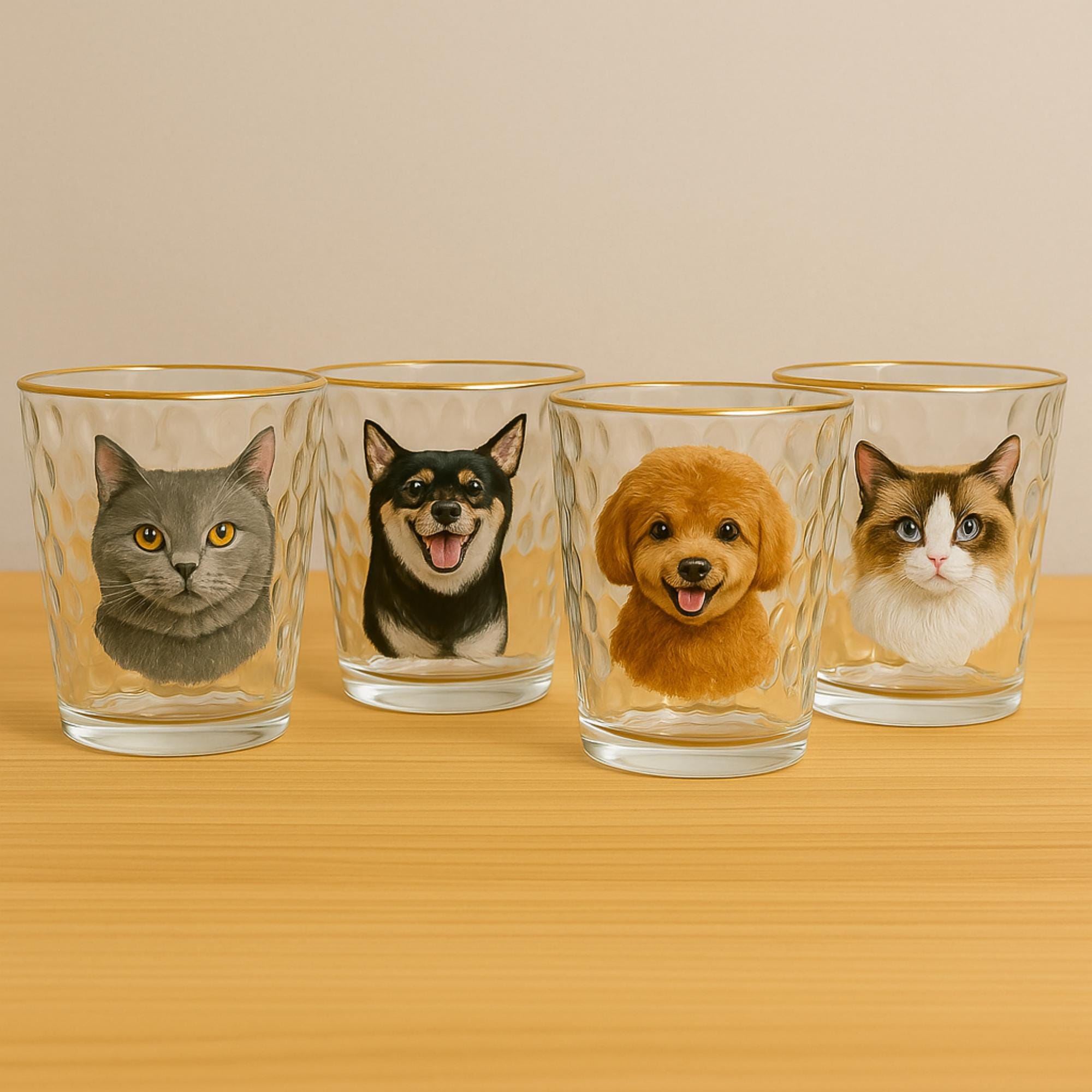 Custom Multiple Pet Portrait Glass – Hand Painted Dog Cat Faces on One Cup – Personalized Memorial Glass – Gift for Pet Lovers -Pet Gifts