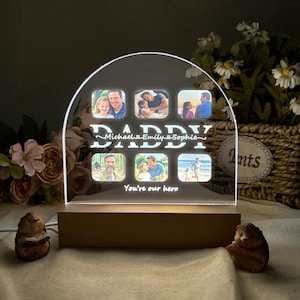 Customized Dad Photo Night Light, Gift for Him, Father&#39;s Day Gift, Personalized Family Name Bedroom Night Light, Gift for Dad, LED Lights