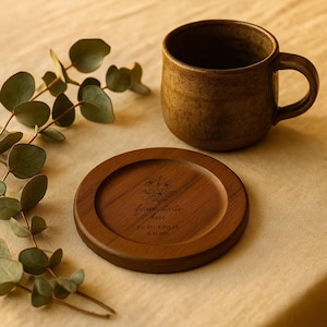 Custom Black Walnut Engraved Coasters,Personalized Round Coasters, Newlywed Gifts,Anniversary Gifts, Engraved Coffee Coasters, Gifts for Her