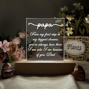 Personalized Dad Night Light Gift – Acrylic Lamp with Heartfelt Message – Father&#39;s Day Gift–Papa Birthday Gifts-First Father&#39;s Day gift