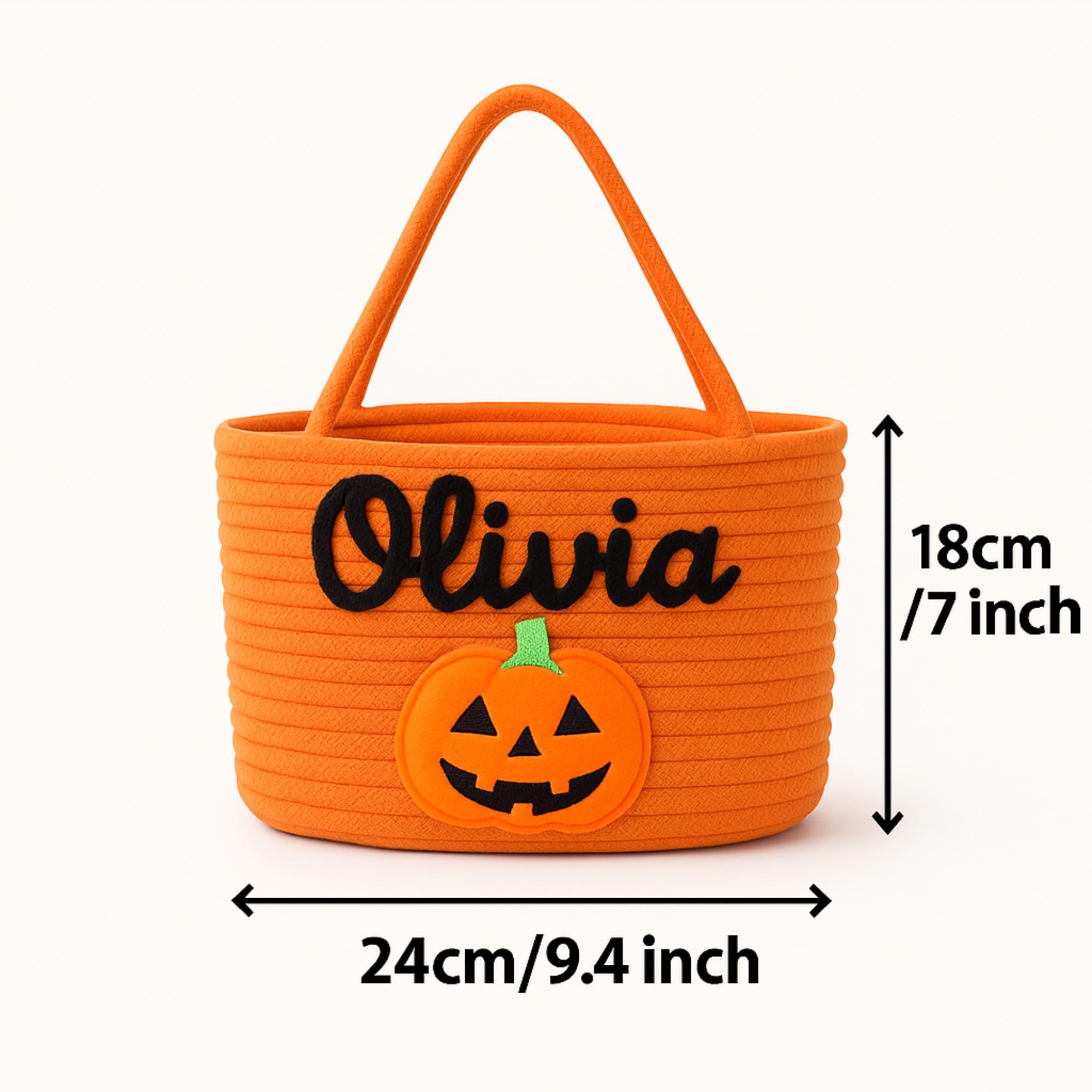 Custom Trick or Treat Basket with Name/Personalized Halloween Candy Bucket / Soft Rope Halloween Tote / Treat Bag Gift/Halloween gifts