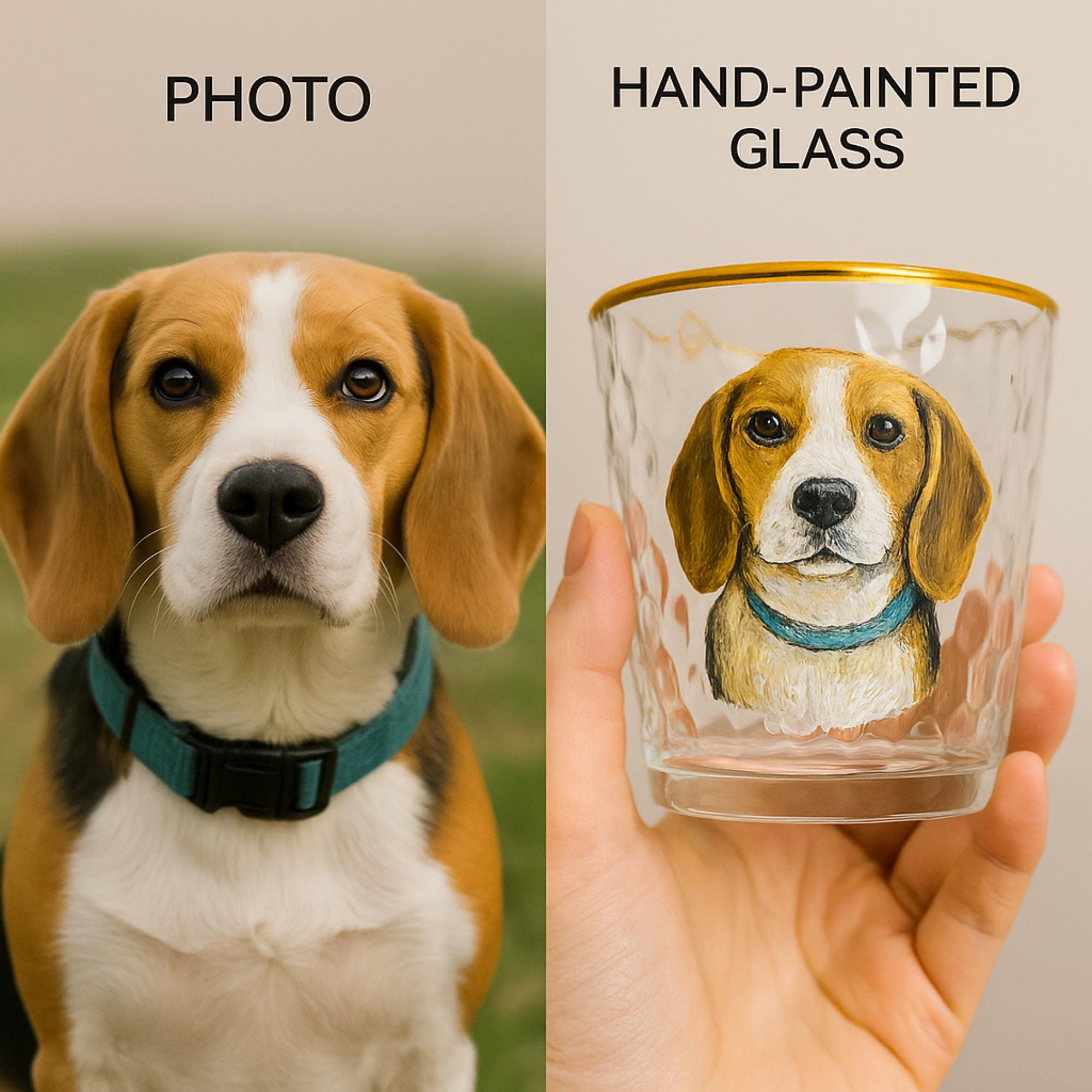Custom Multiple Pet Portrait Glass – Hand Painted Dog Cat Faces on One Cup – Personalized Memorial Glass – Gift for Pet Lovers -Pet Gifts