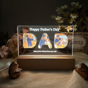 Custom Dad Photo LED Lamp / Personalized Father&#39;s Day Table Lamp / Acrylic Bedside Night Light / Gift for Dad/Father&#39;s Day Gift/Gift for Him