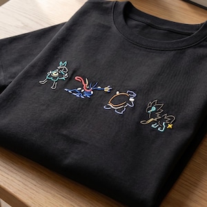 PKM Outline Custom Embroidered Washed Shirt, Personalized Anime Tee, Gamer Washed T-Shirt Gift for Anime Fans