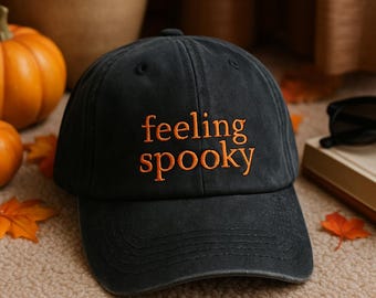 Embroidered Feeling Spooky Vintage Baseball Hat, Spooky Season Embroidered Cap, Halloween Gifts,Halloween Costumes,Embroidered Halloween Hat