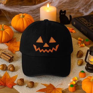 Pumpkin spooky Embroidered Baseball Hat, Halloween Embroidered Hat, Couple Matching Baseball Caps,Vintage Dad Cap, Ghost Pumpkin Cotton Hat