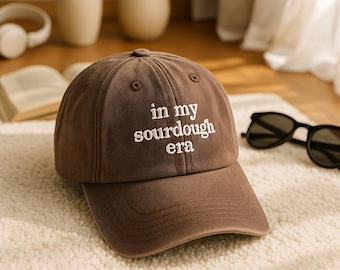 Broderad vintagehatt i min surdegsera, surdegsstartare, brödbagarhatt, bakpresent, present till bagare, surdegsbrödhatt