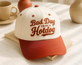 Bad Day To Be a Hot Dog Embroidered Trucker Hat, Funny Embroidered Trucker Hat for BBQs, Baseball Games, Summer Parties, 4th of July Vibes