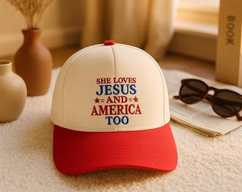 Patriotic Loves Jesus and America Too Five- Panel Hat, Embroidered Independence Day Hat, Christian Hat, 4th of July Hat, America Retro Hat