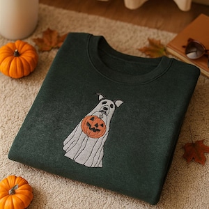 Halloween Ghost Dog Embroidered Sweatshirt, Retro Spooky Season, Ghost Sweatshirt,Halloween Dog, Cute Ghost Shirt, Halloween Gift