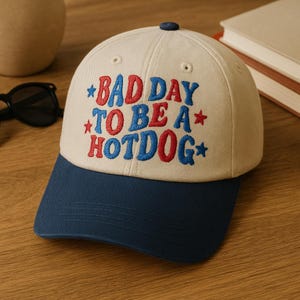 Bad Day to Be a Hot Dog Trucker Hat | Funny 4th of July Adjustable Hat | Red White and Blue Fourth of July Cap | Independence Day Hat