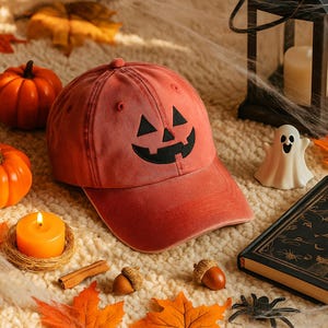 Embroidered Pumpkin Halloween Vintage Hat, Halloween Embroidered Hat, Halloween Gift,Spooky Season,Vintage Dad Cap, Ghost Pumpkin Cotton Hat