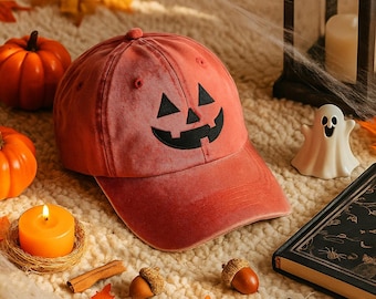 Embroidered Pumpkin Halloween Vintage Hat, Halloween Embroidered Hat, Halloween Gift,Spooky Season,Vintage Dad Cap, Ghost Pumpkin Cotton Hat
