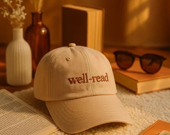 Embroidered Well-Read Washed Cap, Book Lover Aesthetic Hat, Gift for Book Lover, Gift for Her