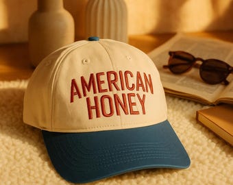 American Honey Embroidered Trucker Hat, Memorial Girly Embroidered Hat, 4th Of July Cap, Vintage Trucker Hat Gift for Independence Day