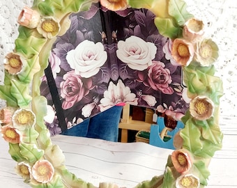 大きな壁ミラー「CHATY VALLAURIS」署名入り、黒錬鉄製ミッド