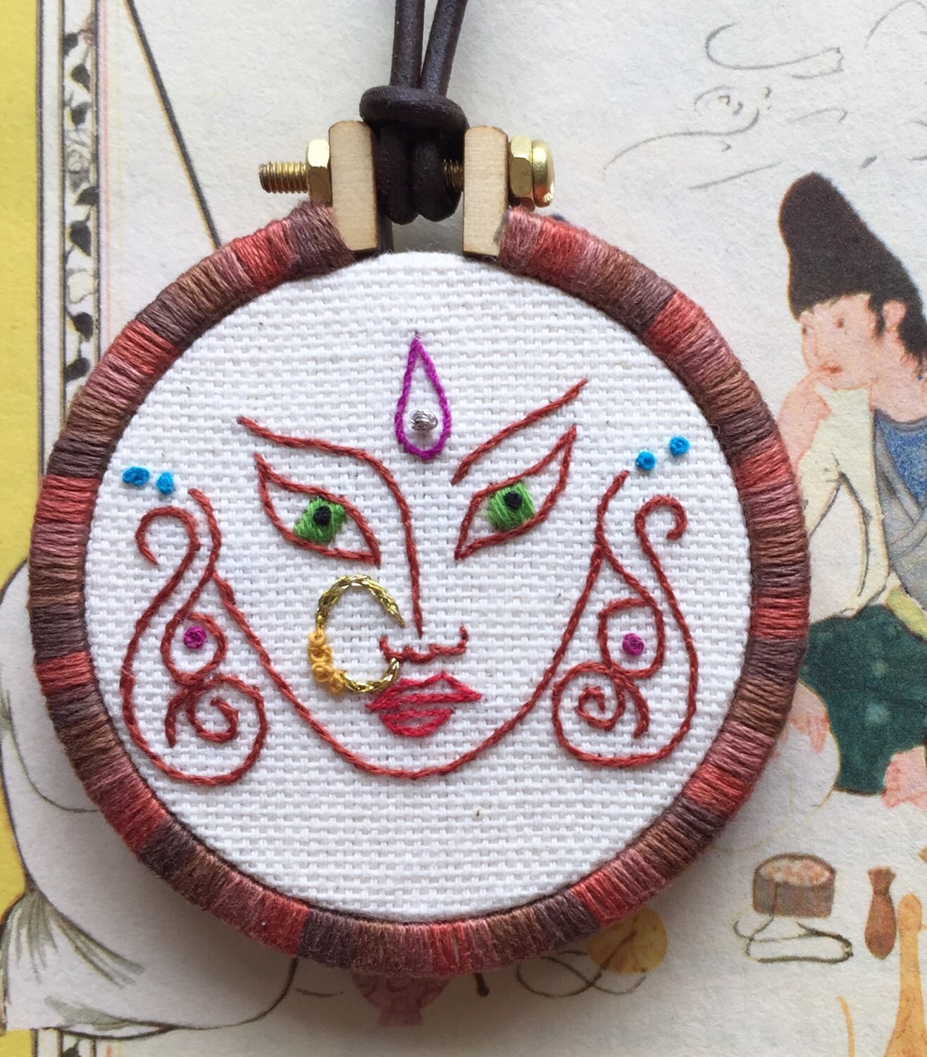 Little krishna face hand embroidered mini hoop art necklace  etsy Little krishna face hand embroidered mini hoop art necklace  etsy