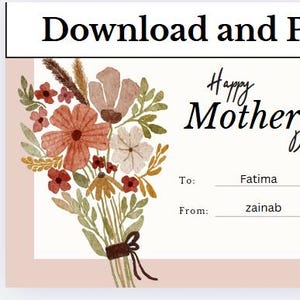 Cartão Floral Estético para o Dia das Mães – Espaço “Para” e “De” para um Toque Feito à Mão, Presente Imprimível para a Mãe