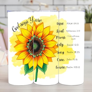 Christian Sunflower Tumbler Wrap: Scripture Affirmations (PNG Digital Download)