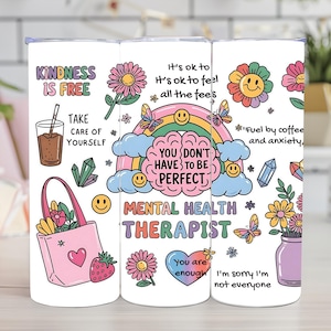 Mental Health Quotes Tumbler Wrap PNG, 20 oz Skinny Tumbler Sublimation, Digital Download, Inspirational Anxiety Support Design