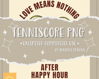 Preppy Tenniscore-png-bestand: vintage rackets, martini en gekuste bal | Retro countryclub-afbeelding voor shirts, draagtassen, tennis digitale download