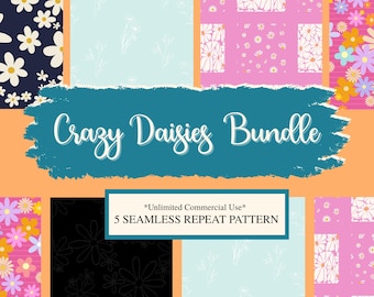 Premium naadloze patronen - madeliefje, Crazy Daisies-patroon png, bewerkbare bloemensjabloon downloaden, POD digitaal ontwerp, sublimatieafbeeldingen