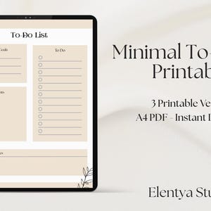 Printable To-Do List / Daily Planner PDF / Minimal Design in 3 Colors (Beige, Grey, Sage Green) / Elentya Studio