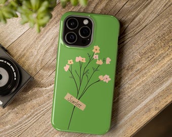 Personalisierte grüne Blumen iPhone Fall | Niedliches Blumendesign, MagSafe-kompatibel, langlebige und stilvolle Telefonabdeckung