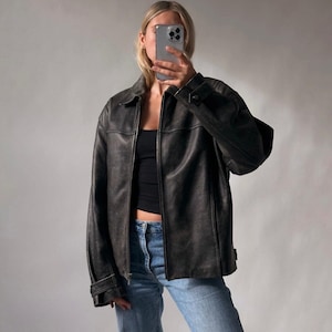 Oversized Leather Bomber Jacket Women – 90s Y2K Vintage Moto Coat – Premium Handmade Pakistan – Grunge Streetwear Outerwear, Ladies Jacket