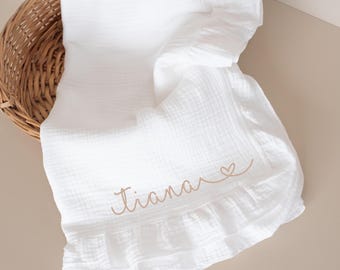Personalized Organic Muslin Baby Blanket: Embroidered Name Swaddle