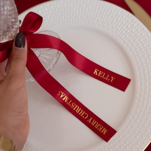 Personalized Christmas Ribbon | Satin Name Tag, Place Setting