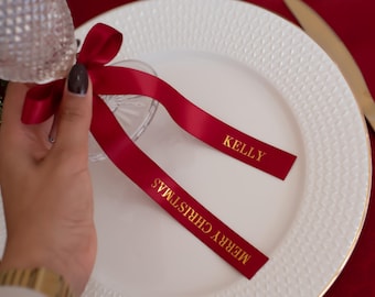 Personalized Christmas Ribbon | Satin Name Tag, Place Setting