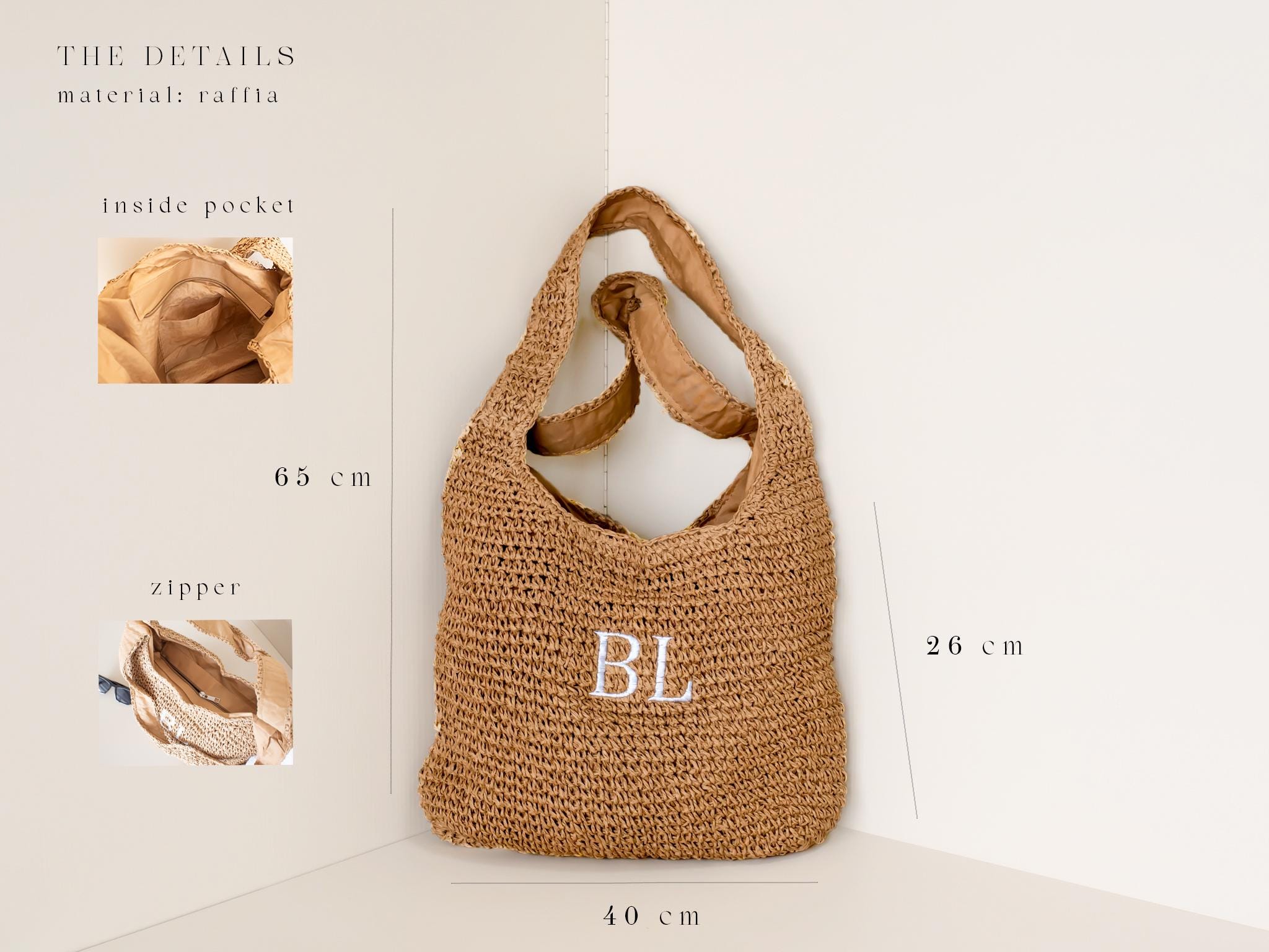 Custom Straw Raffia Beach Bag – Personalised Name or Initials – Monogram Bridesmaid Tote – Summer Shoulder Shopper – Beach Wedding Gift