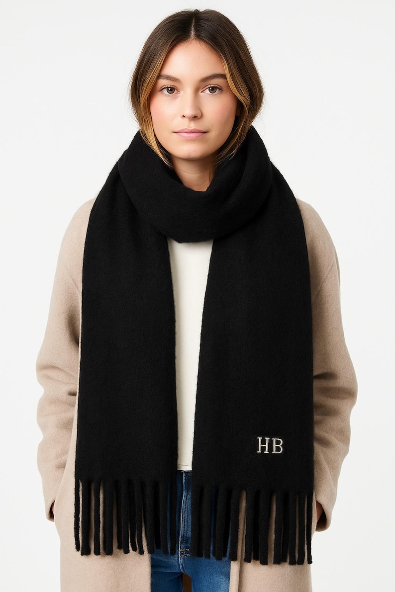 Initial Scarf Embroidered Initial Scarf | Personalized Fluffy Winter Scarf - Etsy