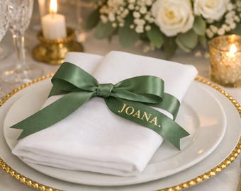 Ruban satiné pour prénoms de mariage personnalisés | Place de serviette personnalisé, nom de l'invité