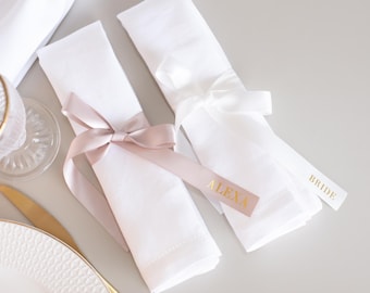 Personalised Satin Ribbon Bows: Wedding Place Setting Name Ribbons