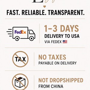 May include: A graphic with the text "IE Gifts" and the words "FAST. RELIABLE. TRANSPARENT." Additional text includes "1-3 DAYS DELIVERY TO USA VIA FEDEX," "NO TAXES PAYABLE ON DELIVERY," and "NOT DROPSHIPPED FROM CHINA."