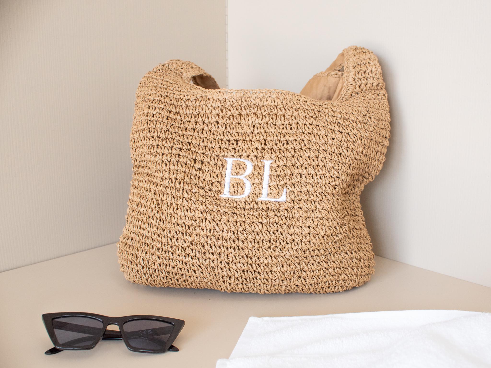 Custom Straw Raffia Beach Bag – Personalised Name or Initials – Monogram Bridesmaid Tote – Summer Shoulder Shopper – Beach Wedding Gift