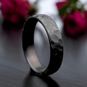 Hammered Zirconium Ring, Zirconium Handcrafted Black Ring, Anniversary Gift for Him, Wedding Band for Him, Black Ring, Engagement Ring