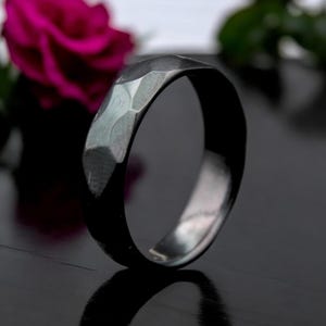 Hammered Zirconium Ring, Zirconium Handcrafted Black Ring, Anniversary Gift for Him, Wedding Band for Him, Black Ring, Engagement Ring
